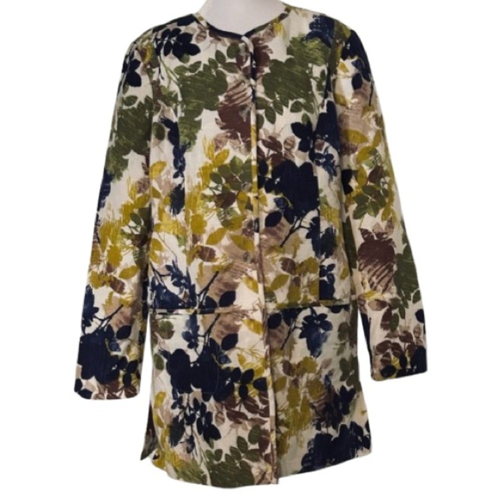 NWT Linen Cotton Jacket  Pendleton Women's Floral Blazer Green, Blue, Brown Lg